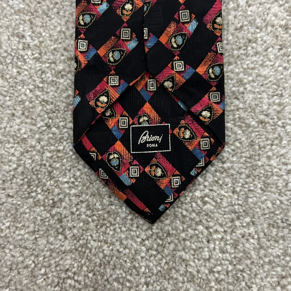 Brioni Roma Men's Silk Tie Hand Made In Italy Geometric Pattern - Picture 5 of 6